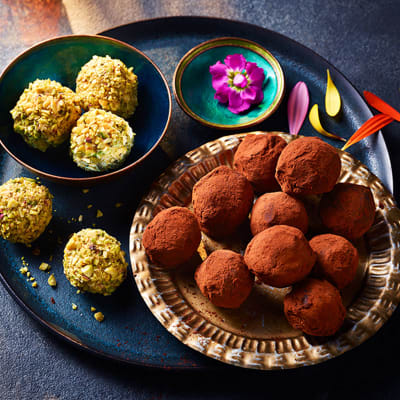 Homemade chocolate barfi truffles. See the recipe