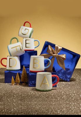 Alphabet mugs in assorted letters. Shop tableware