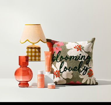 A selection of brightly coloured home accessories and skincare. Shop home accessories