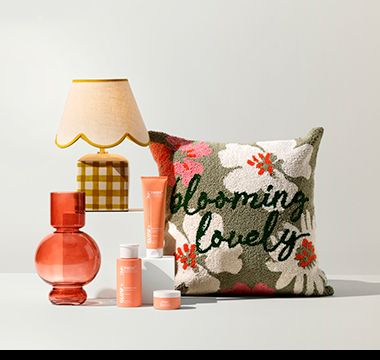 A selection of brightly coloured home accessories and skincare. Shop home accessories