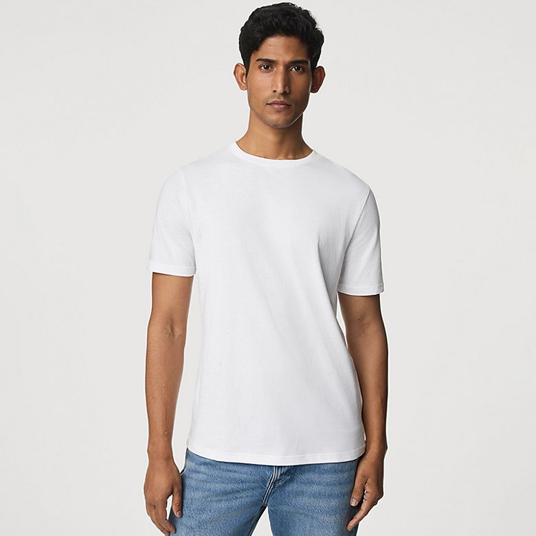 Man wearing white slim-fit T-shirt. Shop slim-fit T-shirts