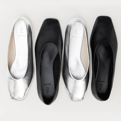 Group of black and silver ballet pumps. Shop now 