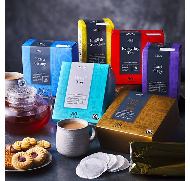 Boxes of M&S tea including earl grey, decaf and extra strong