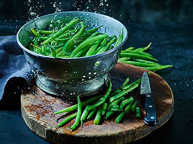 Green beans in a colander