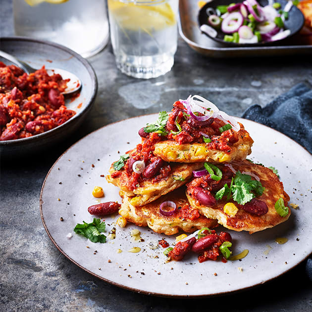 Sweetcorn fritters smoky beans | Recipes | M&S