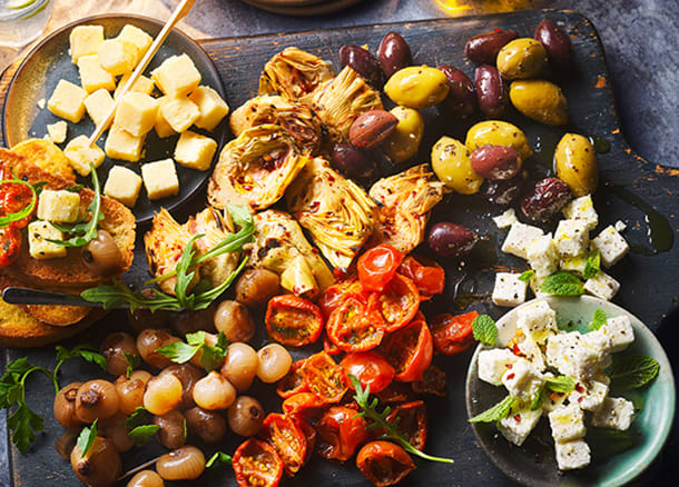 Collection antipasti and cheese grazing platter