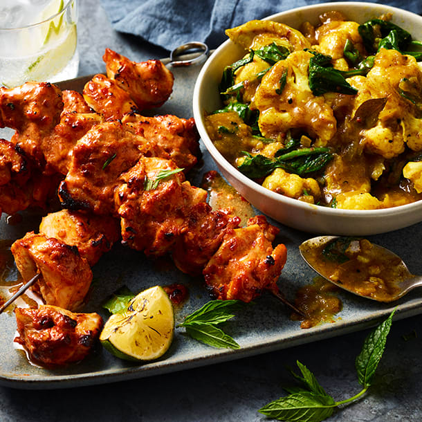 Kashmiri chilli chicken skewers