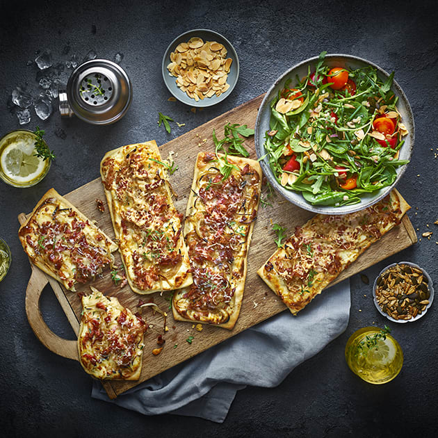 Judy Joo's tarte flambée and alsatian wine spritzer