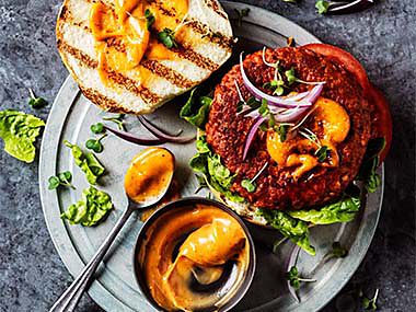 Plant Kitchen vegan chipotle mayo on burgers