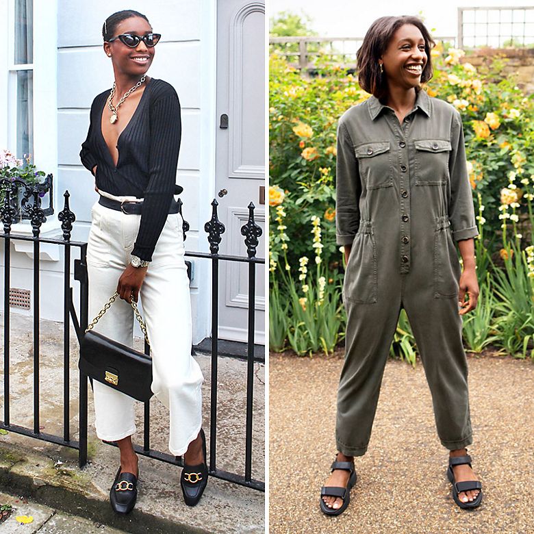 M&S Insider Dominique wearing wide-leg jeans and a jumpsuit