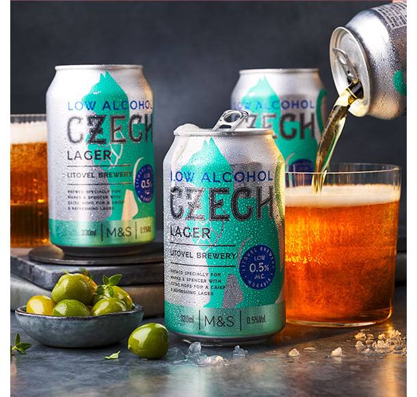 M&S Food low alcohol Czech lager cans