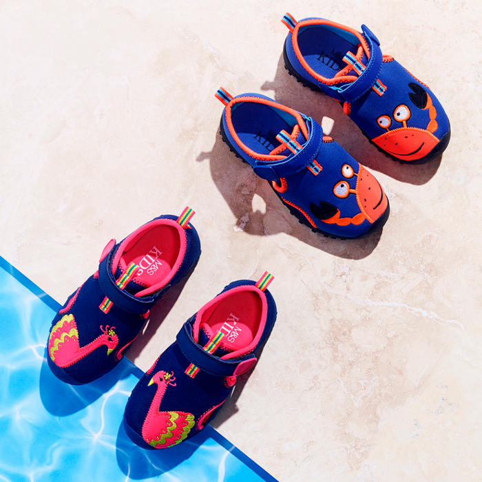 Two pairs of bright beach shoes for kids