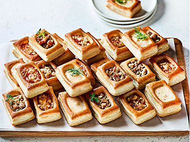 Selection of vol au vents on a tray