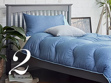 Blue bedding on a single bed