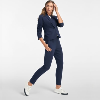 ladies navy slim fit trousers