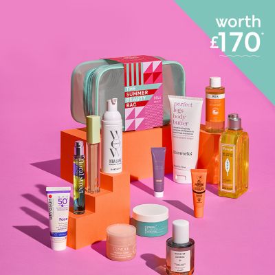 Summer beauty bag with £170 worth of branded products. Shop now