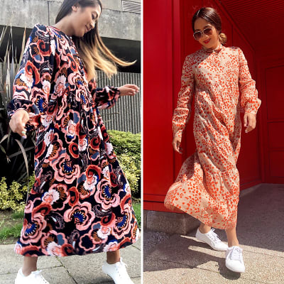 M&S Insider Sam wearing printed dresses