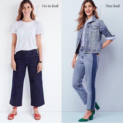 Woman swaps her favourite wide-leg jeans for two-tone jeans