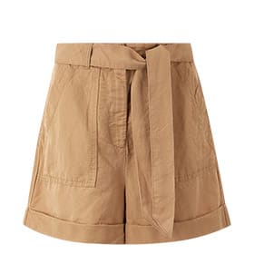Linen-blend belted shorts