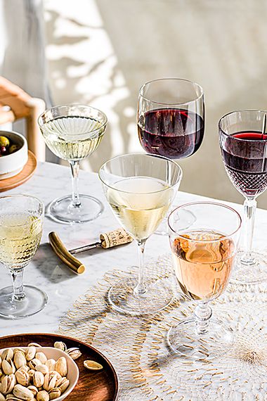 Glasses of red, white and rosé wine