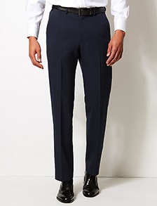 Man wearing navy blue regular-fit trousers