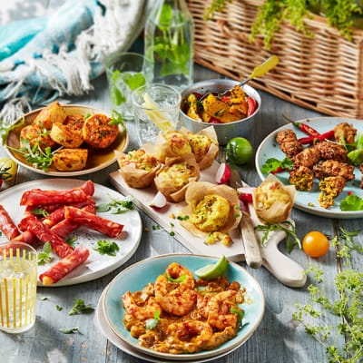 A selection of new M&S deli produce, including tandoori king prawns and chorizo and diablo cheddar rolitos