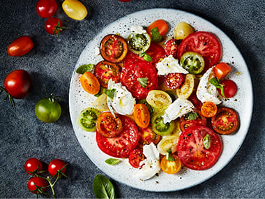 A tomato, mozzarella and basil salad