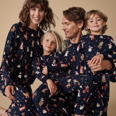 Christmas Pajamas For Family, Family Christmas Pajama Set, Family Matching  Outfits, Blue, Christmas Hat Pattern