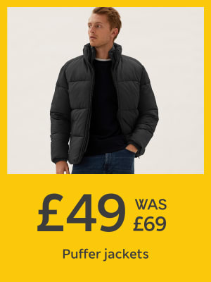 Man wearing M&S black puffer jacket