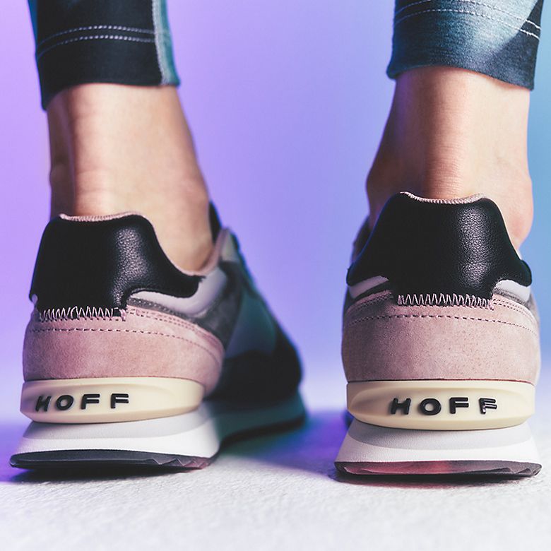 Pair of Hoff grey and pink leather and suede trainers. Shop now.  