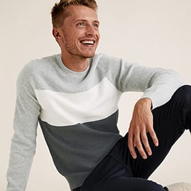 Man wearing crew-neck jumper