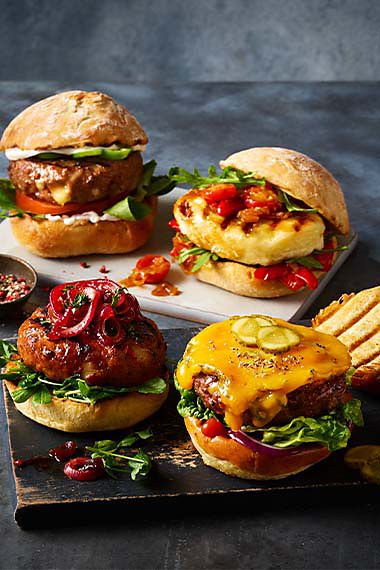 A selection of barbecued burgers