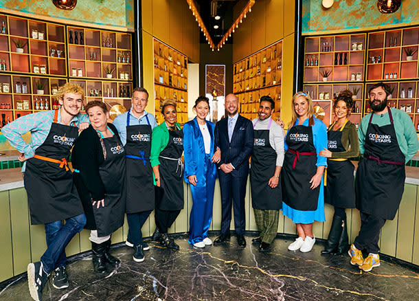 Emma Willis and Tom Allen with the Cooking With The Stars celebrities