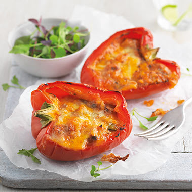 Cheesy stuffed peppers and a green salad