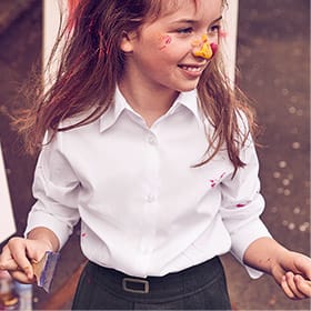 Girl wearing M&S non-iron shirt