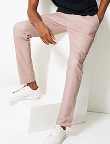 Man wearing skinny fit chinos