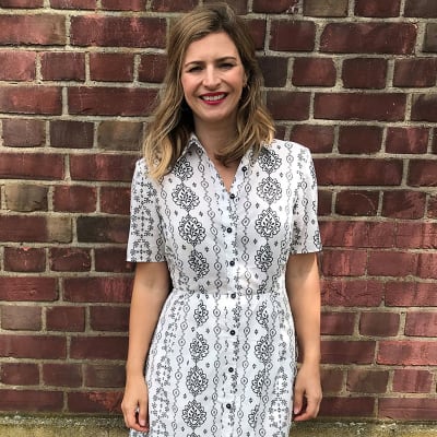 M&S team member wearing printed dress