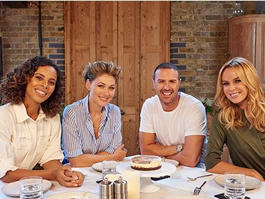 Rochelle Humes, Emma Willis, Paddy McGuinness and Amanda Holden in the M&S tasting kitchen