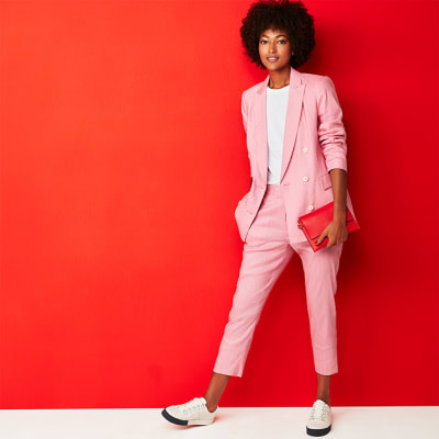 blush pink womens trouser suit